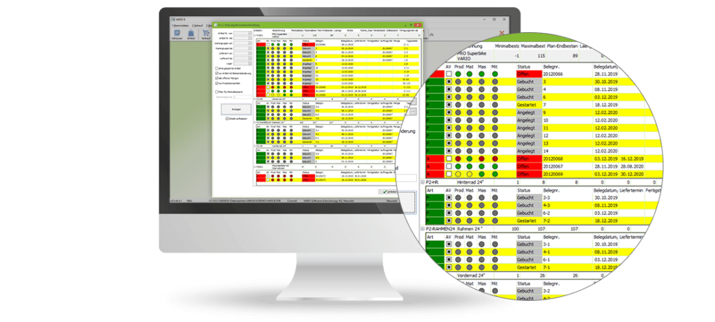 Screenshot VARIO PPS Software mit Fertigungsleitstand für die Produktion